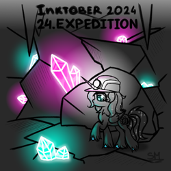 Size: 1000x1000 | Tagged: safe, artist:sunamoonmlp, derpibooru exclusive, derpibooru import, oc, oc only, oc:sunamoon, alicorn, pony, g4, cave, cute, expedition, female, horn, inktober, inktober 2024, mineral, solo, wings