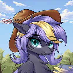 Size: 3039x3039 | Tagged: safe, artist:qwq2233, derpibooru import, oc, oc:moonlit flower, pegasus, forest, hat, nature, pencil, tree