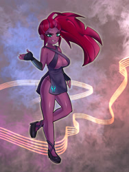 Size: 3000x4000 | Tagged: safe, artist:roachgochi, derpibooru import, tempest shadow, human, equestria girls, g4, breasts, clothes, dress, equestria girls-ified, eye scar, facial scar, high heels, scar, shoes, smiling, tempest pillows