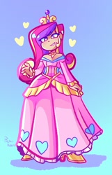 Size: 1316x2048 | Tagged: safe, artist:pichikeen, derpibooru import, princess cadance, human, clothes, crown, cute, cutedance, dress, female, gradient background, grin, heart, high heels, humanized, jewelry, regalia, shoes, smiling, solo