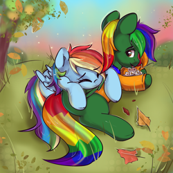 Size: 2048x2048 | Tagged: safe, derpibooru import, rainbow dash, oc, pegasus, pony, g4, commission, community related, couple, cute, duo, flower, folded wings, hug, wings, ych example, ych result