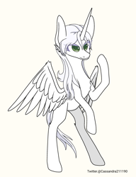 Size: 2000x2600 | Tagged: safe, artist:cassandra211190, derpibooru import, oc, oc:κασσάνδρα, alicorn, pony, alicorn oc, belly, female, horn, mare, partially open wings, rearing, slender, solo, thin, wings