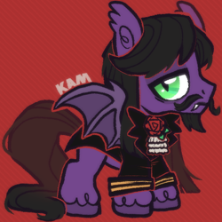 Size: 600x600 | Tagged: safe, artist:lastunicorn666, derpibooru import, oc, oc:violet thorn, bat pony, pony, chibi, facial hair, male, moustache, red background, simple background, solo, stallion