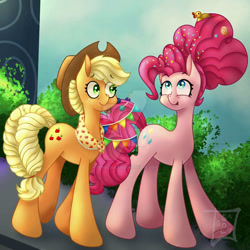 Size: 827x827 | Tagged: safe, artist:pepinosolar, derpibooru import, applejack, pinkie pie, earth pony, g4, deviantart watermark, duo, duo female, female, obtrusive watermark, watermark