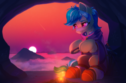 Size: 2427x1613 | Tagged: safe, artist:dipfanken, derpibooru import, oc, oc only, pony, solo, sunset