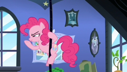 Size: 1920x1080 | Tagged: safe, derpibooru import, screencap, pinkie pie, pony, g4, the maud couple, rope, solo, starlight's room