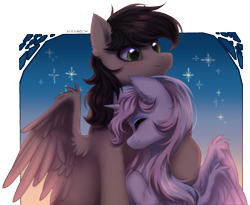 Size: 1996x1638 | Tagged: safe, artist:avrameow, derpibooru import, oc, oc only, pegasus, pony, unicorn, commission, duo, horn, pegasus oc, unicorn oc, ych result