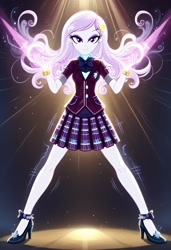 Size: 832x1216 | Tagged: safe, ai content, derpibooru import, machine learning generated, fleur-de-lis, human, equestria girls, g4, background human, clothes, crystal prep academy, crystal prep academy uniform, crystal prep shadowbolts, cutie mark accessory, cutie mark hair accessory, female, hair accessory, hairclip, legs, miss fleur is trying to seduce us, prompter:lobo299, school uniform, she got legs, shoes, simple background