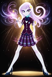 Size: 832x1216 | Tagged: safe, ai content, derpibooru import, machine learning generated, fleur-de-lis, human, equestria girls, g4, background human, clothes, crystal prep academy, crystal prep academy uniform, crystal prep shadowbolts, cutie mark accessory, cutie mark hair accessory, female, hair accessory, hairclip, legs, miss fleur is trying to seduce us, prompter:lobo299, school uniform, shoes, simple background