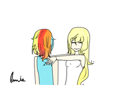 Size: 1237x848 | Tagged: safe, artist:lumie27, derpibooru import, applejack, rainbow dash, human, appledash, duo, duo female, female, humanized, lesbian, shipping, simple background, white background