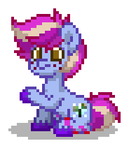 Size: 184x212 | Tagged: safe, derpibooru import, oc, oc only, oc:snowflake sprout, earth pony, pony, g4, birthmark, blue coat, blue hooves, brown eyes, digital art, earth pony oc, freckles, hooves, male, pink hair, pink mane, pink tail, pixel art, pony town, raised hoof, raised leg, simple background, sitting, solo, stallion, tail, transparent background