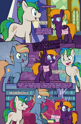 Size: 1920x2948 | Tagged: safe, artist:alexdti, derpibooru import, oc, oc only, oc:brainstorm (alexdti), oc:purple creativity, oc:star logic, pegasus, pony, unicorn, comic:quest for friendship retold, bag, horn, male, saddle bag, stallion