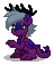 Size: 192x228 | Tagged: safe, derpibooru import, oc, oc only, oc:umbraclaw, dragon, g4, blue scales, claws, digital art, dragon oc, gray eyes, gray mane, grey hair, horns, male, non-pony oc, pixel art, pony town, purple scales, raised claw, scales, simple background, sitting, solo, tail, transparent background, wings