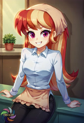 Size: 2496x3648 | Tagged: safe, ai content, derpibooru import, machine learning generated, oc, oc only, oc:mandarine mélange, human, equestria girls, g4, female, generator:civitai, looking at you, prompter:trux23, smiling, smiling at you, solo