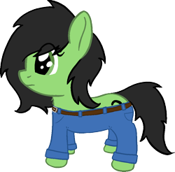 Size: 868x854 | Tagged: safe, artist:craftycirclepony, derpibooru import, oc, oc only, oc:anon filly, earth pony, pony, belt, clothes, cute, denim, dog pants, female, filly, foal, jeans, meme, pants, simple background, solo, transparent background