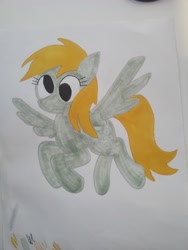 Size: 3120x4160 | Tagged: safe, artist:dhm, derpibooru import, derpy hooves, g4, cute, flying, marker drawing, simple background, solo, traditional art