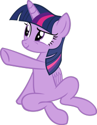 Size: 4579x5914 | Tagged: safe, artist:inmoralidadtolerable, derpibooru import, edit, twilight sparkle, twilight sparkle (alicorn), alicorn, pony, g4, female, mare, pointing, ponies sitting like humans, simple background, sitting, smiling, solo, transparent background, underhoof