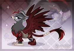 Size: 2560x1790 | Tagged: safe, artist:seurnik, derpibooru import, oc, oc only, oc:ella bagrovaya, griffon, fallout equestria, adoptable, bags, customized toy, dark red body, female, grey feathers, irl, photo, purple eyes, red body, red feathers, scar, solo, toy