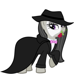 Size: 1501x1501 | Tagged: safe, artist:the smiling pony, derpibooru import, octavia melody, earth pony, pony, g4, .svg available, bowtie, cape, clothes, costume, flower, flower in mouth, hat, lidded eyes, looking at you, mask, mlp fim's fourteenth anniversary, mouth hold, nightmare night costume, phantom of the opera, raised hoof, raised leg, rose, rose in mouth, simple background, smiling, solo, transparent background, tuxedo, vector