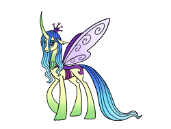 Size: 4090x3068 | Tagged: safe, artist:melspyrose, derpibooru import, queen chrysalis, changedling, changeling, g4, changedling queen, concave belly, curved horn, female, horn, purified chrysalis, reformed, reformed villain, simple background, slender, solo, tall, thin, transparent background