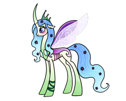 Size: 6478x5177 | Tagged: safe, artist:melspyrose, derpibooru import, queen chrysalis, changedling, changeling, g4, changedling queen, concave belly, curved horn, female, horn, reformation, reformed, reformed villain, simple background, slender, solo, story included, tall, thin, transparent background