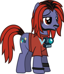 Size: 1159x1330 | Tagged: safe, artist:lightningbolt, derpibooru exclusive, derpibooru import, earth pony, pony, .svg available, bracelet, camera, clothes, dyed mane, dyed tail, facial hair, jawn rocha, jewelry, lidded eyes, male, ponified, shirt, show accurate, simple background, smiling, solo, species swap, stallion, standing, svg, t-shirt, tail, transparent background, vector, watch, waterparks