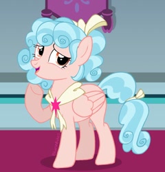 Size: 868x903 | Tagged: safe, artist:bluewhite2, derpibooru import, cozy glow, pegasus, pony, g4, a better ending for cozy, bow, clothes, female, good end, hair bow, indoors, mare, older, older cozy glow, scarf, solo, symbol, tail, tail bow