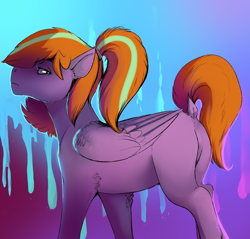 Size: 2300x2200 | Tagged: safe, artist:mylittlegodzilla, derpibooru import, oc, oc only, oc:beatrice creux, pegasus, pony, abstract background, butt, dock, gradient background, pegasus oc, plot, solo, tail