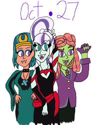 Size: 4000x5234 | Tagged: safe, artist:ktd1993, derpibooru import, coloratura, somnambula, tree hugger, equestria girls, g4, clothes, costume, countess coloratura, halloween, halloween costume, hex girls, holiday, scooby-doo!, simple background, transparent background