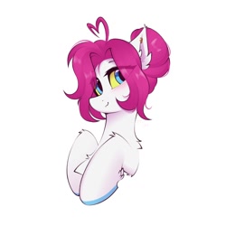 Size: 1280x1280 | Tagged: safe, artist:rieyadraws, derpibooru import, oc, oc only, oc:lerk, bat pony, pegasus, pony, blushing, colored hooves, ear fluff, ear piercing, ears, hooves, looking at you, piercing, pink mane, raised hoof, raised leg, shoulder fluff, simple background, smiling, solo, white background