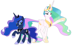 Size: 3800x2502 | Tagged: safe, artist:gmaplay, derpibooru import, princess celestia, princess luna, alicorn, pony, between dark and dawn, g4, season 9, duo, duo female, female, royal sisters, siblings, simple background, sisters, slender, thin, transparent background