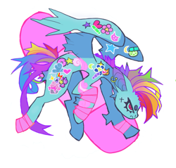 Size: 879x839 | Tagged: safe, artist:cutesykill, derpibooru import, rainbow dash, pegasus, pony, g4, accessory, alternate eye color, alternate hairstyle, alternate tailstyle, bandage, bandaged leg, beanbrows, big ears, blue coat, blue sclera, butt fluff, coat markings, colored eyebrows, colored pinnae, colored sclera, decora, ear fluff, ear piercing, earring, ears, eyebrows, eyelashes, female, flying, frown, gradient pinnae, hooped earrings, jewelry, leg fluff, leg markings, lyrics in the description, mare, mohawk, multicolored hair, multicolored mane, narrowed eyes, no catchlights, partially open wings, passepartout, piercing, profile, punk, rainbow hair, rainbow punk, rainbow tail, raised hoof, raised leg, red eyes, slit eyes, solo, spiky mane, spiky tail, sticker, tail, thick eyelashes, wing accessory, wings