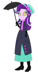 Size: 2000x3765 | Tagged: safe, artist:cartoonmasterv3, artist:nie-martw-sie-o-mnie, derpibooru import, starlight glimmer, human, equestria girls, g4, clothes, costume, dress, edwardian, halloween, halloween 2024, halloween costume, holiday, long dress, long skirt, mary poppins, overcoat, scarf, skirt, solo, umbrella