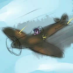 Size: 1000x1000 | Tagged: safe, derpibooru import, pony, g4, 42, female, mare, outdoors, plane, sketch, supermarine spitfire, text