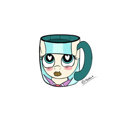 Size: 1000x1000 | Tagged: safe, artist:mashee, derpibooru import, biscuit, coco pommel, earth pony, g4, :3, adorable face, big eyes, blue eyes, blue mane, blush lines, blushing, cup, cute, eyes open, female, heart, heart eyes, looking at you, looking up, mare, profile, simple background, transparent background, wingding eyes