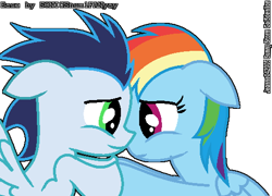 Size: 502x362 | Tagged: safe, artist:gol5denlion, derpibooru import, rainbow dash, soarin', pegasus, pony, best pony, cute, cyan coat, dashabetes, emerald green eyes, female, heartwarming, i love you, looking at each other, magenta eyes, male, mare, shipping, simple background, sky blue coat, soarindash, stallion, straight, sweet dreams fuel, transparent background