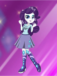 Size: 828x1104 | Tagged: source needed, safe, artist:daltlsmith, derpibooru import, rarity, equestria girls, g4, abstract background, belt, boots, clothes, cutie mark background, gradient background, high heel boots, pink background, shirt, shoes, simple background, skirt, solo