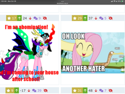 Size: 2048x1536 | Tagged: safe, derpibooru import, fluttershy, bird, pegasus, pony, bittern, derpibooru, gel-arshie, homestar runner, juxtaposition, juxtaposition win, meme, meta, tiara ultima