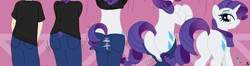 Size: 3742x984 | Tagged: safe, artist:redpaladin, derpibooru import, rarity, human, pony, unicorn, blushing, butt, clothes, horn, human to pony, looking back, plot, ripping clothes, species swap, transformation, transformation sequence