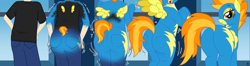 Size: 3742x984 | Tagged: safe, artist:redpaladin, derpibooru import, spitfire, human, pegasus, pony, g4, butt, clothes, human to pony, looking back, plot, species swap, transformation, transformation sequence, uniform, wonderbolts uniform