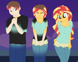 Size: 2146x1717 | Tagged: safe, artist:redpaladin, derpibooru import, sunset shimmer, human, equestria girls, g4, clothes, dress, female, male, transformation, transformation sequence, transgender transformation