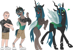 Size: 4752x3291 | Tagged: safe, artist:axiomtf, artist:redpaladin, derpibooru import, queen chrysalis, changeling, changeling queen, human, g4, bite mark, high res, human to changeling, looking at you, simple background, slender, tall, thin, transformation, transformation sequence, transparent background