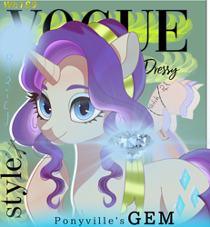 Size: 1400x1515 | Tagged: safe, artist:wh189, derpibooru import, rarity, unicorn, horn, magazine cover, mannequin