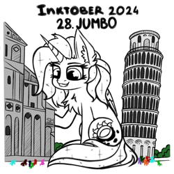 Size: 1000x1000 | Tagged: safe, artist:sunamoonmlp, derpibooru exclusive, derpibooru import, oc, oc:sunamoon, alicorn, pony, g4, building, cute, female, horn, inktober, inktober 2024, italy, leaning tower of pisa, wings