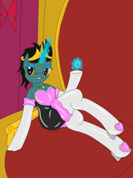 Size: 2449x3266 | Tagged: safe, artist:timejumper, derpibooru import, oc, oc only, oc:mezmerella dreams, anthro, unicorn, bodysuit, boots, canterlot castle, celestia's crown, clothes, commission info in description, crown, evening gloves, gloves, horn, jewelry, latex, latex boots, latex gloves, latex suit, long gloves, regalia, rouge the bat, rouge the bat costume, shoes, solo, sonic the hedgehog (series), thief, thigh boots, throne, throne room