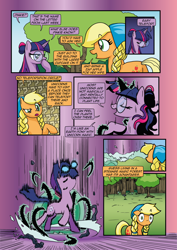 Size: 1920x2715 | Tagged: safe, artist:alexdti, artist:v-nico, derpibooru import, applejack, twilight sparkle, pony, comic:alicorn of magic, alternate hairstyle, comic, glasses, magic, outdoors