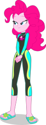 Size: 1422x3803 | Tagged: safe, alternate version, artist:dustinwatsongkx, derpibooru import, pinkie pie, human, equestria girls, g4, clothes swap, curly hair, feet, female, flip-flops, fluttershy's wetsuit, geode of sugar bombs, jewelry, magical geodes, necklace, sandals, simple background, solo, swimsuit swap, transparent background, wetsuit