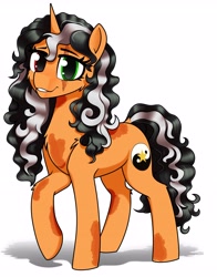 Size: 3592x4583 | Tagged: safe, artist:dacaoo, derpibooru import, oc, oc only, oc:arcane balance, pony, unicorn, burn marks, commission, heterochromia, horn, scar, simple background, solo, white background