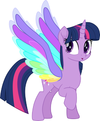 Size: 3000x3635 | Tagged: safe, artist:cloudy glow, derpibooru import, twilight sparkle, twilight sparkle (alicorn), alicorn, pony, g4, colored wings, female, mare, multicolored wings, my little pony: rainbow roadtrip, rainbow wings, simple background, solo, transparent background, vector, wing bling, wings