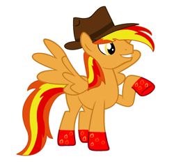 Size: 1393x1325 | Tagged: safe, artist:brightstar40k, derpibooru import, oc, oc only, oc:firey ratchet, pegasus, pony, fedora, hat, male, pegasus oc, raised hoof, raised leg, simple background, solo, white background